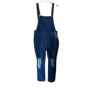 Denim Blvd‎ Womens Bib Overalls Large Distressed Cotton Utility Grunge Festival